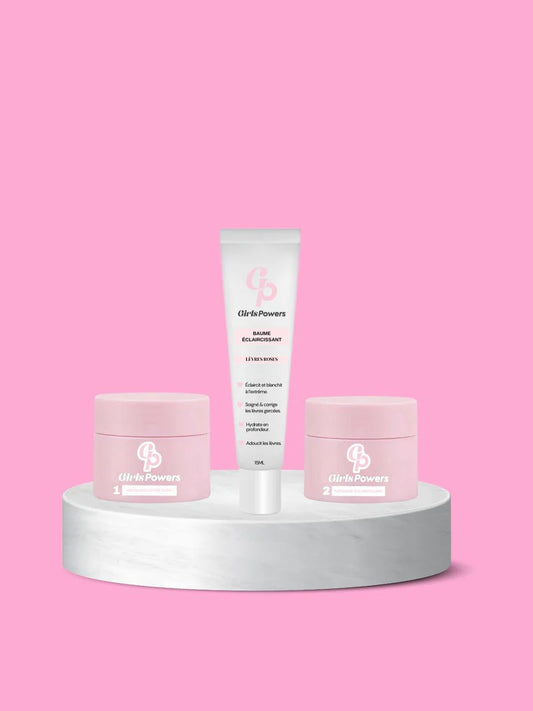 Pack Lèvres Rose 1 Gommage Exfoliant, 1 gommage + Éclaircissant, + 1 Baume à lèvre